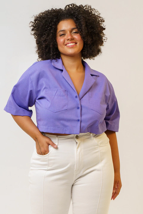 Cropped linho com abotoamento - Glam by