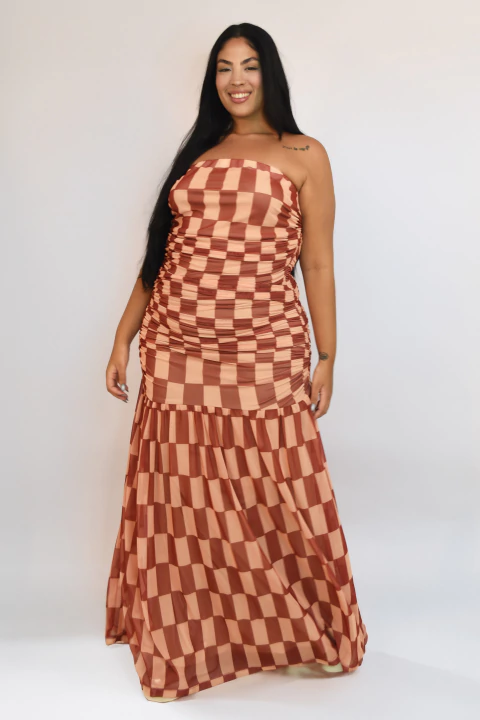 Vestido Tule TQC Estampa Retângulo Bicolor - comprar online