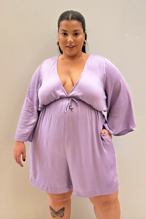 Macaquinho viscose com tunel e manga ampla Lavanda