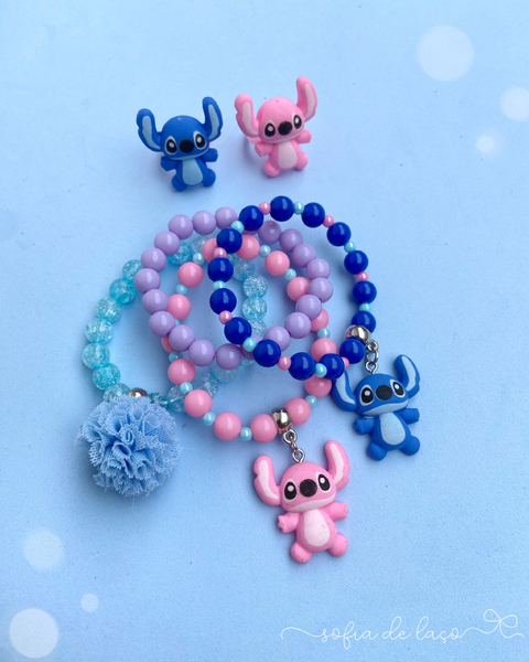 Kit pulseiras c/ anel Lilo e Angel (Lilo e Stitch)