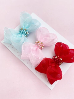 Laço Liz M duplo organza com chuva de pérolas - loja online