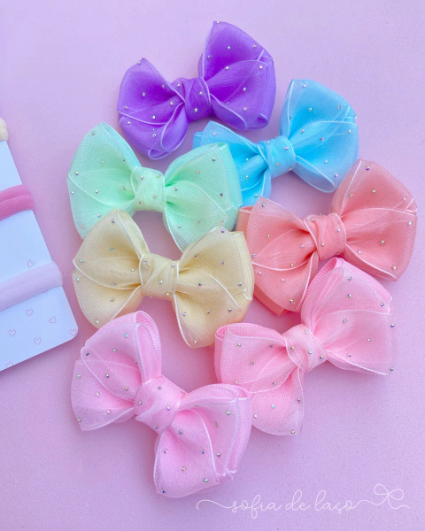 Laço Nina organza e strass (unidade)