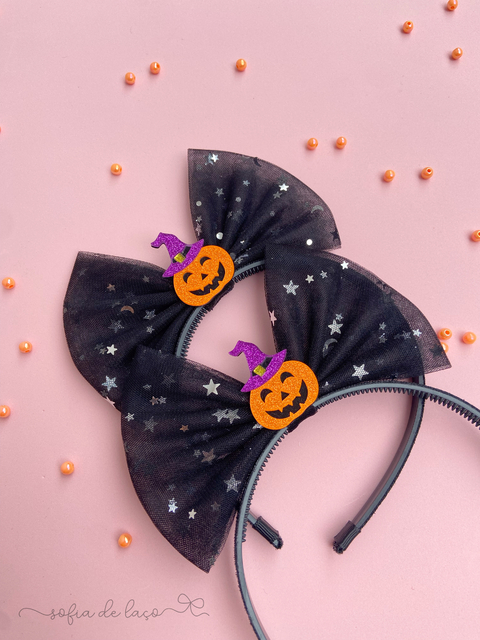 Tiara halloween c/ aplique de abóbora