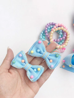 Parzinho de laços Manu jeans com bolinhas - comprar online