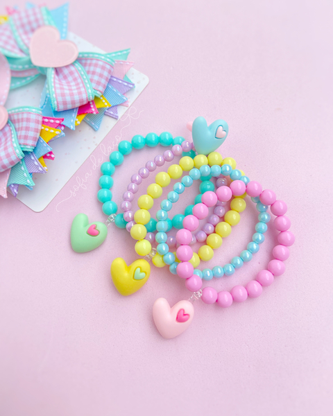 kit pulseiras candy corações + anel