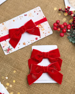 Laço em veludo com brilhinhos dourado