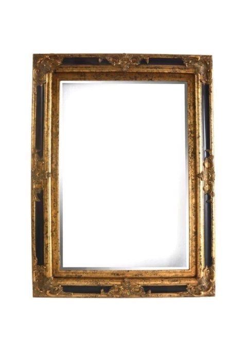 ESPEJO ESTILO ANTIGUO NEGRO CON DORADO 90X110 CM