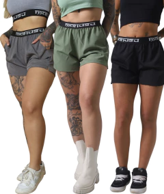 Kit com 03 Shorts Feminino Elastan (Grafitte,Verde,Preto) - comprar online