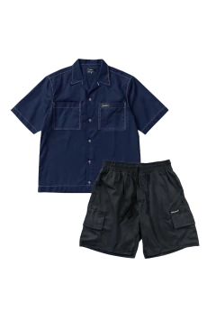 Kit 06 - Shorts Cargo Petróleo + Camisa Oversized Boxy Marinho - comprar online