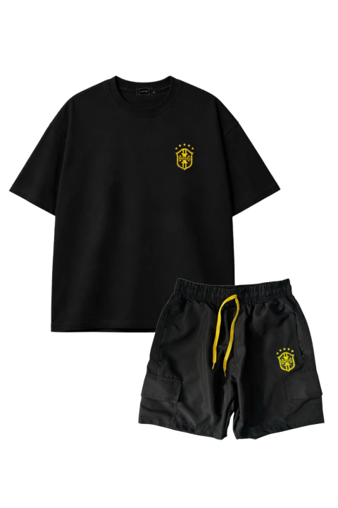 Kit Seleção - Camiseta Seleção Preta + Shorts Cargo Rip Stop Seleção Preto