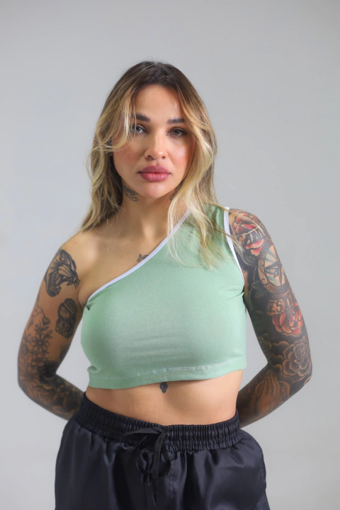 Cropped Ombro Único Verde Oliva