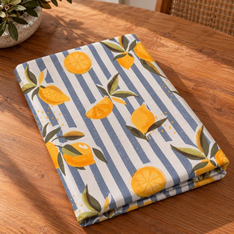 Mantel Ecocuero Símil Lino Lemon Azul