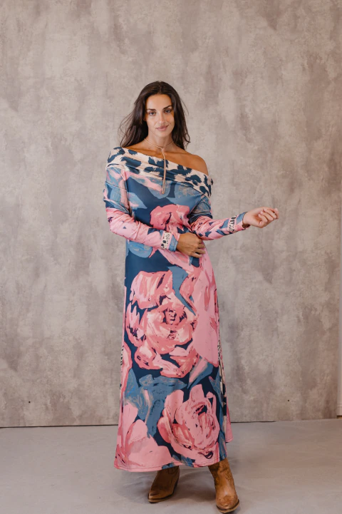 VESTIDO BONA GAMUZADO CUELLO BOTE