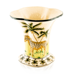 Vaso em cerâmica Craquelê, com pintura de uma zebra, coqueiros e natureza. na internet