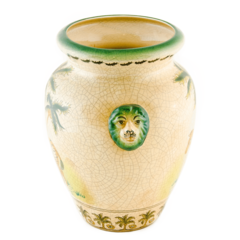 Vaso em cerâmica Craquelê, com pintura de uma zebra, coqueiros e natureza (24 x 20 x 29 cm) - Columbus Gold