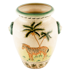 Vaso em cerâmica Craquelê, com pintura de uma zebra, coqueiros e natureza (24 x 20 x 29 cm) na internet