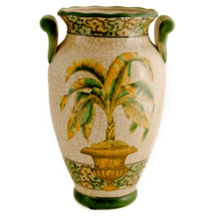 Vaso em cerâmica Craquelê, com pintura de palmeira mista na internet