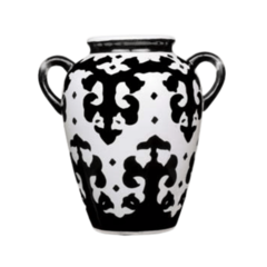 Vaso em cerâmica Dolomita, e acabamento Glaze. Cor branca com pintura à mão de âncoras estilo "Tribal" pretas. na internet