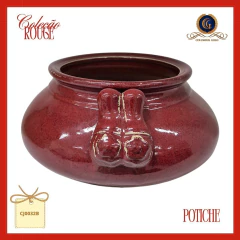 Potiche de Cerâmica Vermelho Intenso Coleção Rouge: Elegância Rústica para o Seu Lar - Columbus Gold