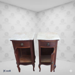 Par De Mesas De Noche Antiguas Imbuia Maciza Y Mármol Travertino - (JC008) - Columbus Gold