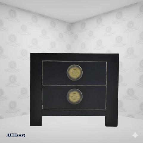 Classic Chinese Nightstand Black and Gold (55cm) - (ACH005)