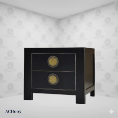Classic Chinese Nightstand Black and Gold (55cm) - (ACH005) - Columbus Gold
