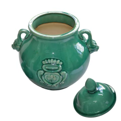 Imagen de Potiche Cerámica Chino Verde Jaspe con Tapa - Colección Acqua (CJ0005)