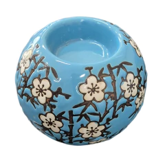 Magnolia Candle Holder Blue Porcelain, Chinese Classic Design (CIS172) - Columbus Gold