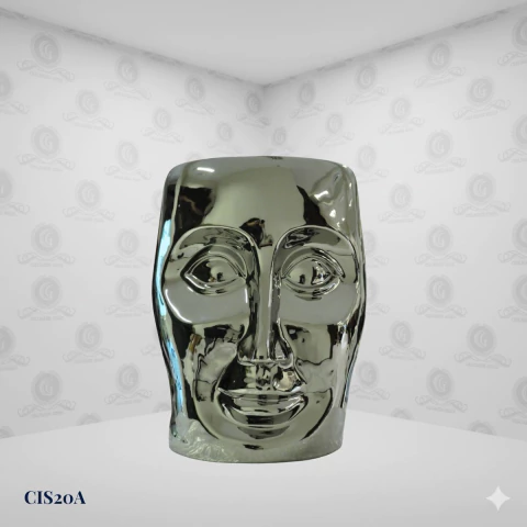 Garden Seat Face Mask Ceramic Chrome Silver Finish, Modern Stool (CIS20A)