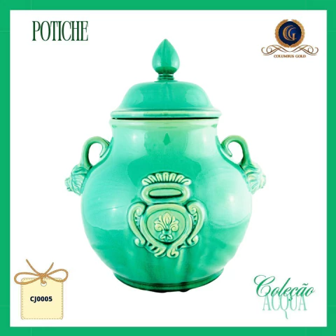 Potiche Cerámica Chino Verde Jaspe con Tapa - Colección Acqua (CJ0005) - comprar online