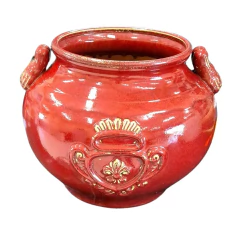 Large Ceramic Fleur-de-lis Cachepot - Rouge Collection (CJ0038) - Columbus Gold