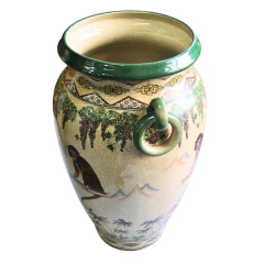 Large Monkey Amphora Ceramic Floor Vase Cracked Glaze - African Collection (CJ0067) - online store
