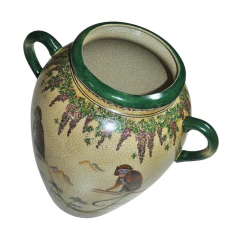 Monkey Ceramic Decorative Vase "Dialogue in the Jungle" Cracked Glaze - African Collection (CJ0068) - online store