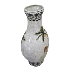 Florero Decorativo Cerámica Cebra Oval Alto Craquelado - Colección African (CJ0069)