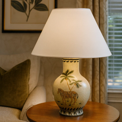 Abajur Base Cerâmica Zebra Craquelê Tropical (39cm) - (CJ0069A)
