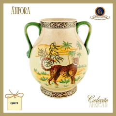 Cheetah Ceramic Amphora Vase Two Handles Cracked Glaze - African Collection (CJ0071) - buy online