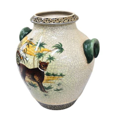 Leopard Savanna Ceramic Urn Vase Cracked Glaze - African Collection (CJ0073)