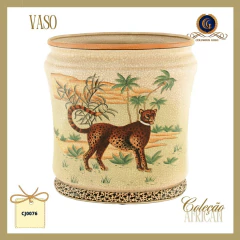 Leopard Savanna Oval Ceramic Cachepot Cracked Glaze - African Collection (CJ0076) - buy online