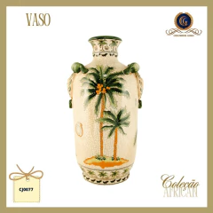 Tall Palm Tree "Oasis" Ceramic Decorative Vase Cracked Glaze with Handles - African Collection (CJ0077) - buy online