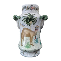 Camel Ceramic Sculptural Vase "Golden Caravan" Cracked Glaze - African Collection (CJ0082) - online store