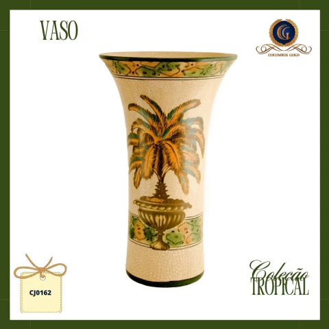 Vaso Cônico Cerâmica Craquelada "Palmeira Imperial" (31 cm) - Coleção Tropical (CJ0162) - comprar online