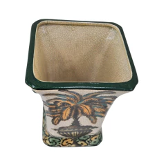 Cachepô Quadrado Cerâmica Palma Imperial (22 cm) - Coleção Tropical (CJ0165) - Columbus Gold