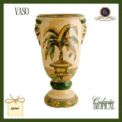 Vaso Urna Pedestal Cerâmica Majólica (35 cm) - Coleção Tropical (CJ0167) - comprar online