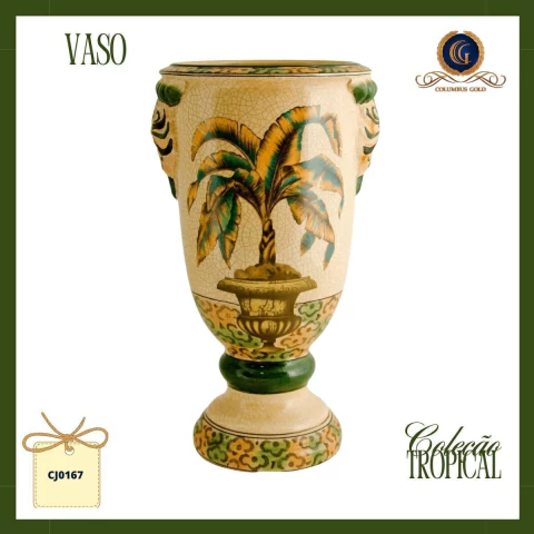 Vaso Urna Pedestal Cerâmica Majólica (35 cm) - Coleção Tropical (CJ0167) - comprar online
