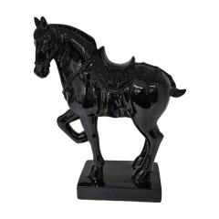 Escultura Cavalo Chinês Preto Brilhante (23 cm) - Esculturas de Animais (COL016) - Columbus Gold