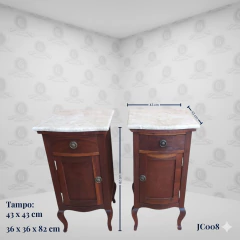 Par De Mesas De Noche Antiguas Imbuia Maciza Y Mármol Travertino - (JC008) - tienda online