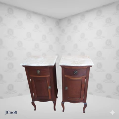 Par De Mesas De Noche Antiguas Imbuia Maciza Y Mármol Travertino - (JC008) en internet