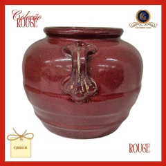 Vaso Bojudo Cerâmica Vermelha Rústica com Alças - Coleção Rouge (CJ0041B) na internet