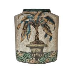 Imagem do Vaso de Cerâmica Craquelê Tropical com Detalhes em Dourado: Uma Ode à Natureza Exuberante