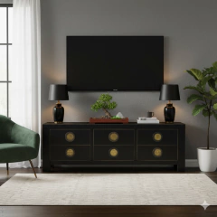 Oriental Black Rack 6 Drawers (139cm) - (ACH001) - Columbus Gold